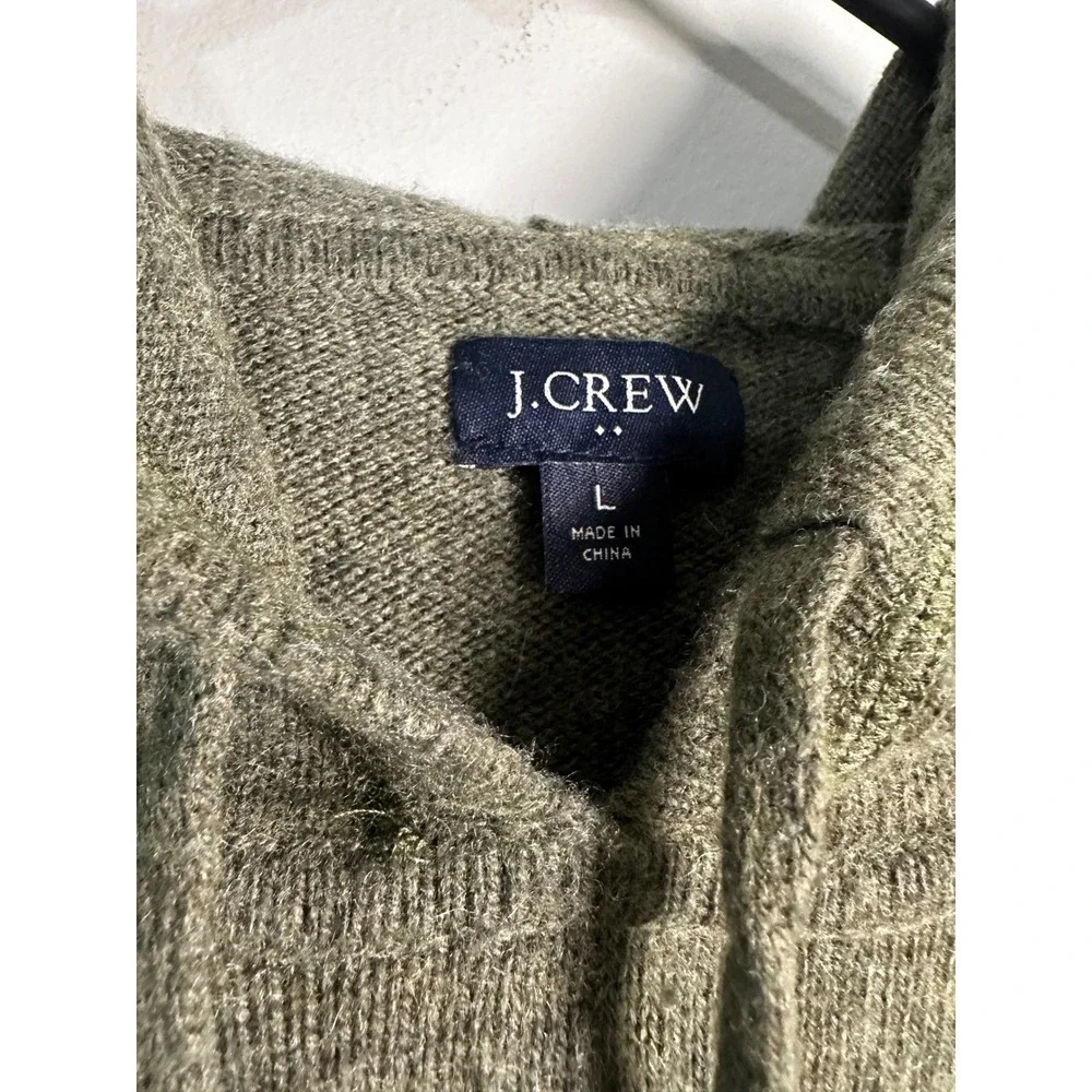 J.Crew Mens Extra-Soft Wool Blend‎ Knit Sweater Hoodie Olive Green Large